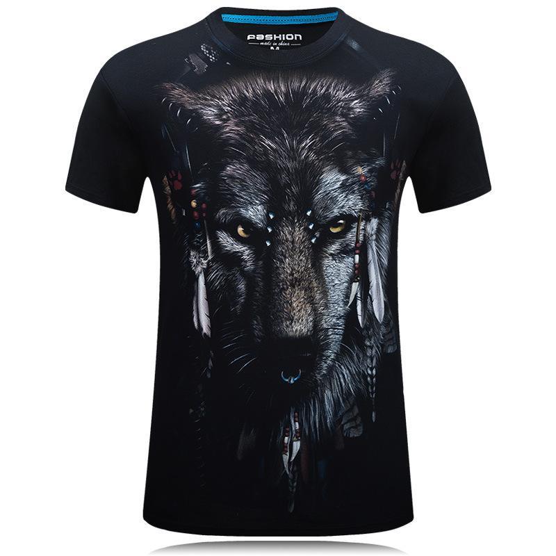 Wolf mit Kopfschmuck Schwarzes Grafik-T-Shirt