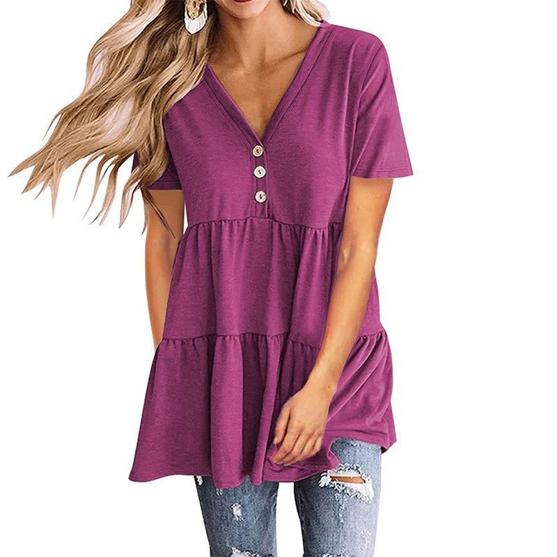 Button Empire Waist Solid Color Women's Top - THEONE APPAREL