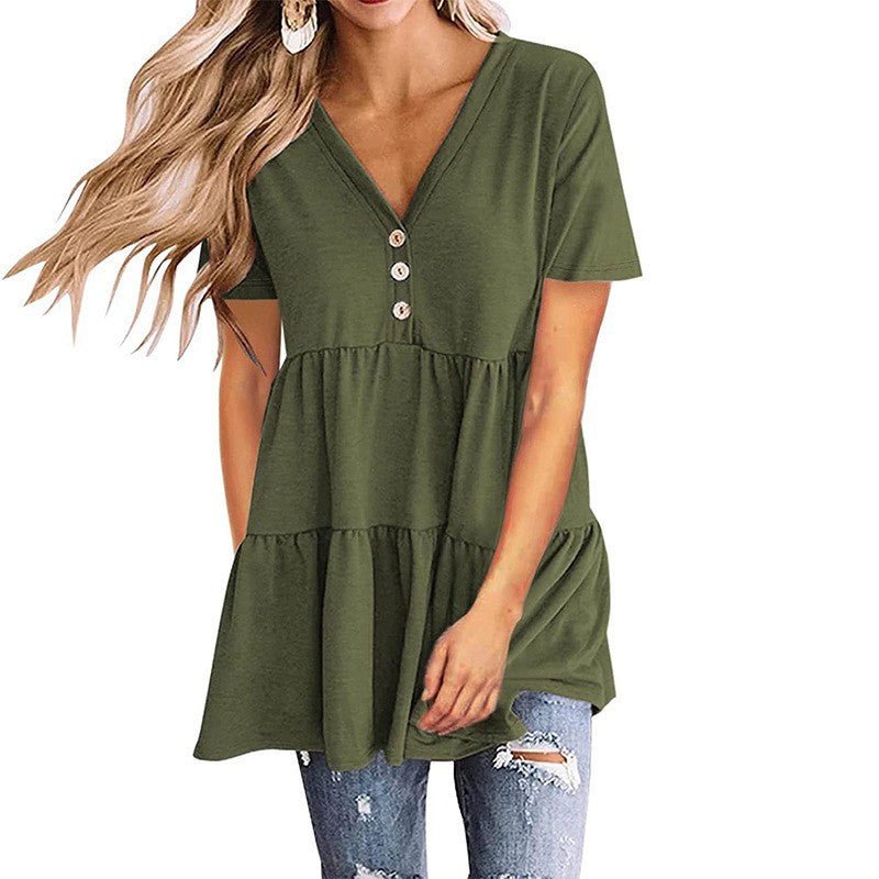 Button Empire Waist Solid Color Women's Top - THEONE APPAREL