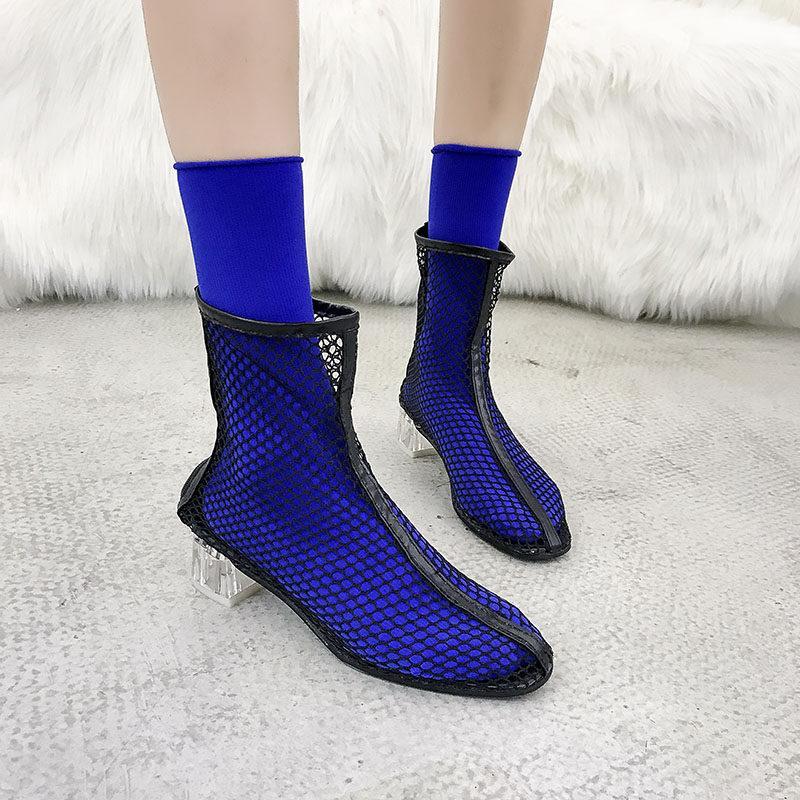 Clear Heel Fishnet Statement Booties - Theone Apparel