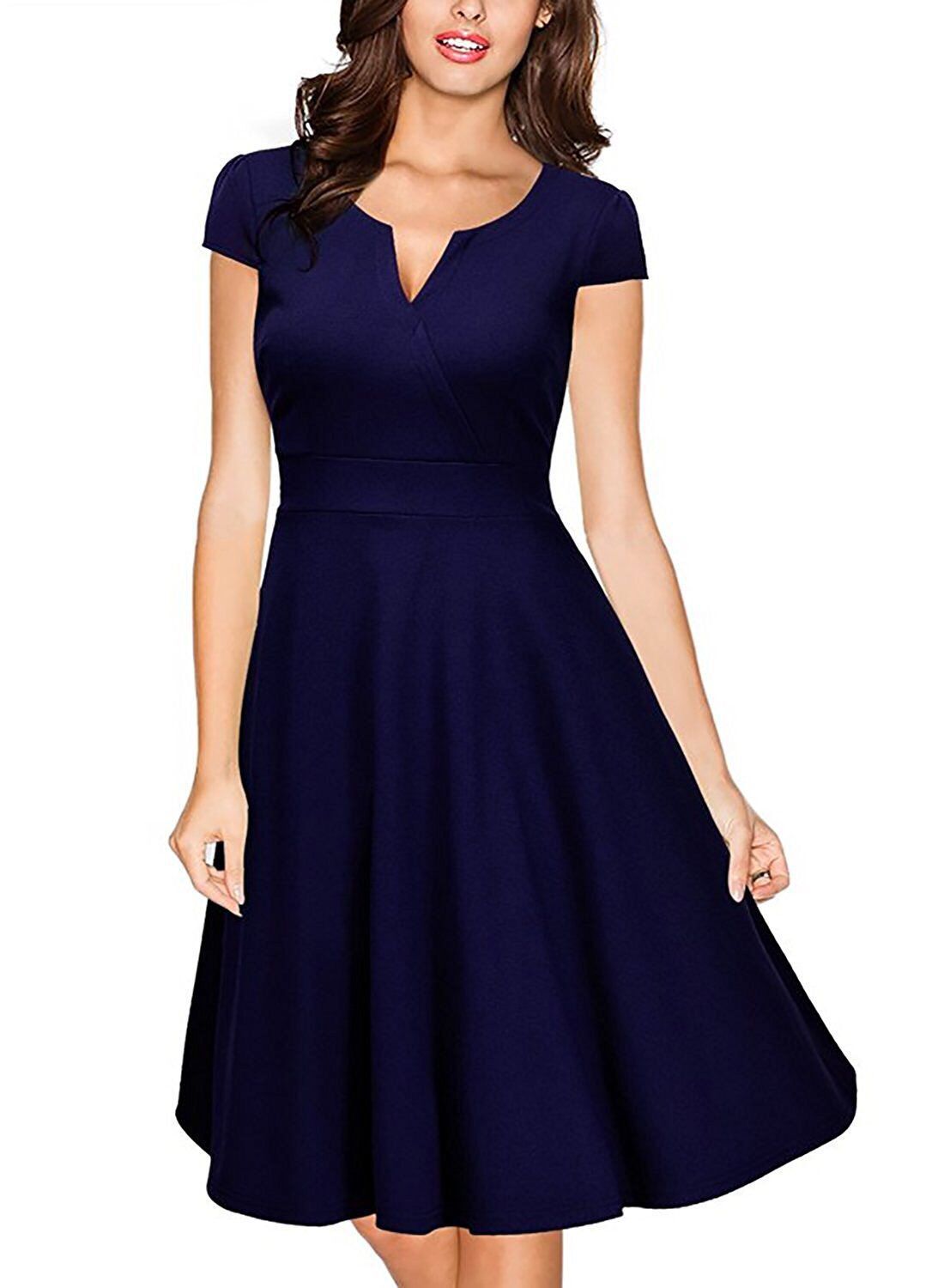 Notch Neck Cap Sleeve Dress