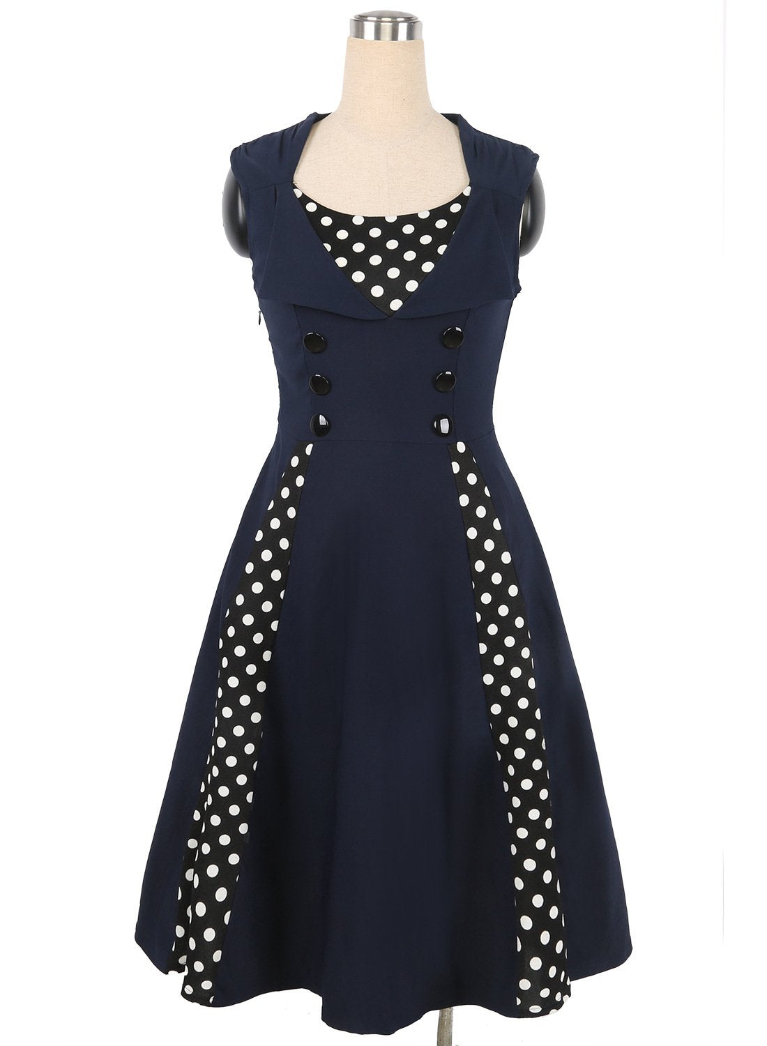 Robe sans manche à bouton de contraste à points polka