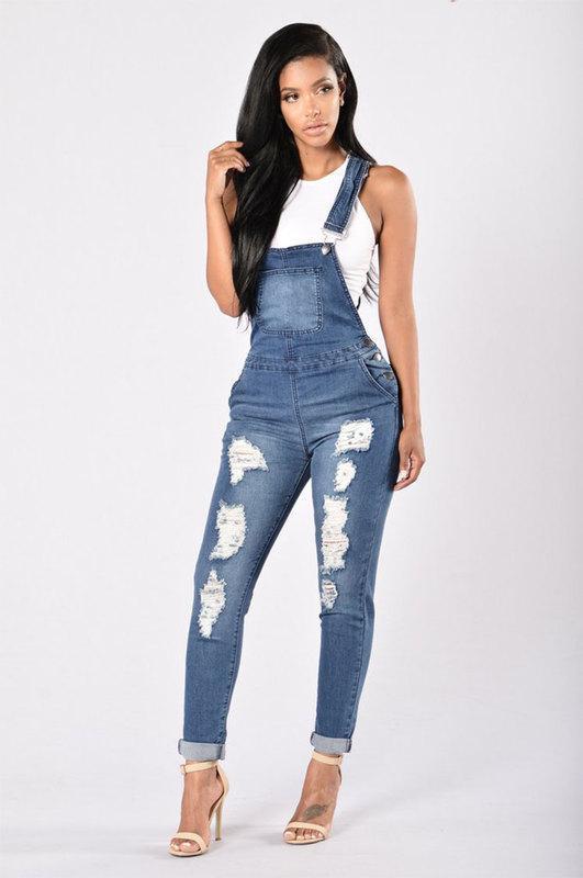 Overall jean cuff pergelangan kaki robek