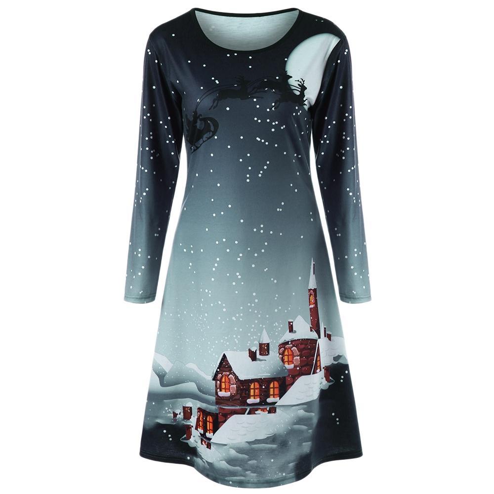 Robe de Noël à manches longues de taille plus taille