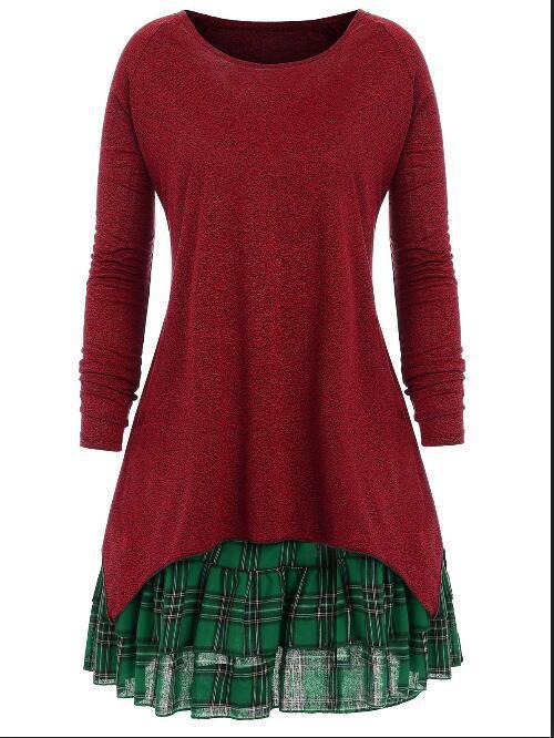 Plaid Peekaboo High Low Pullover