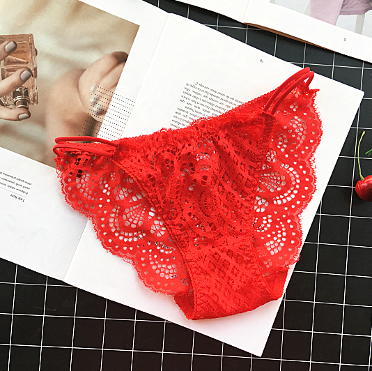 Decorative Lace Full Coverage Semi See Through Underwear-Red-Theone Apparel