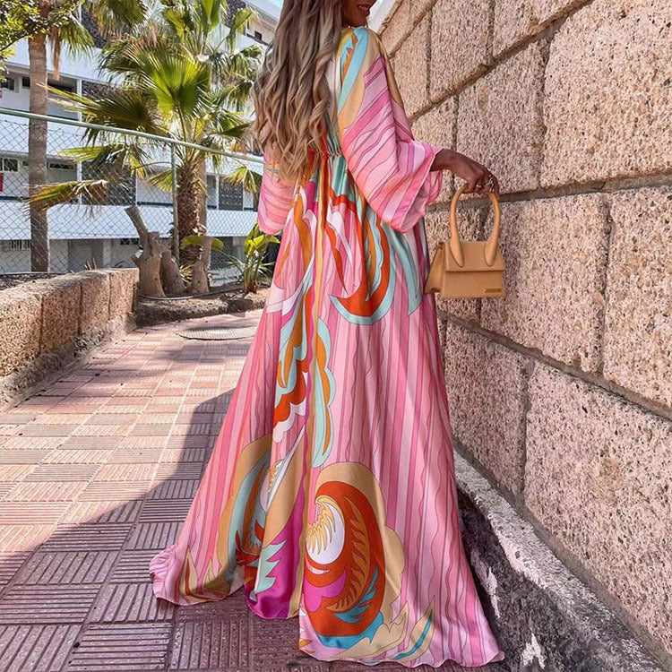 Floor Length Vibrant Colored Duster Dress-Theone Apparel