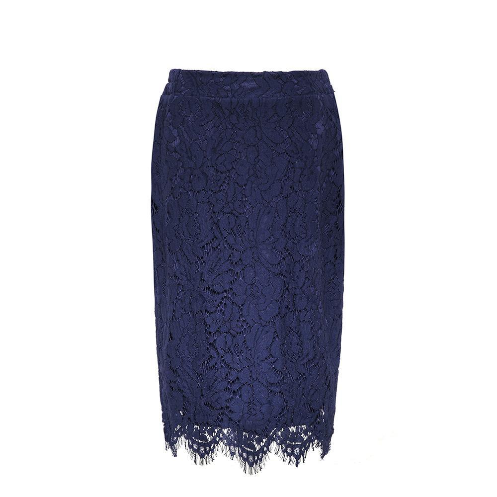 Floral Lace Fancy Hem Pencil Skirt-Dark Blue-Theone Apparel