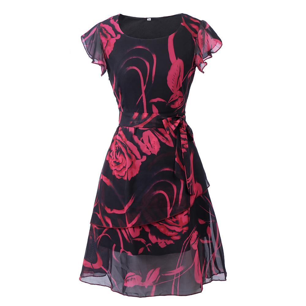 Floral Romance Flutter Sleeve Dress-Rose Red-Theone Apparel