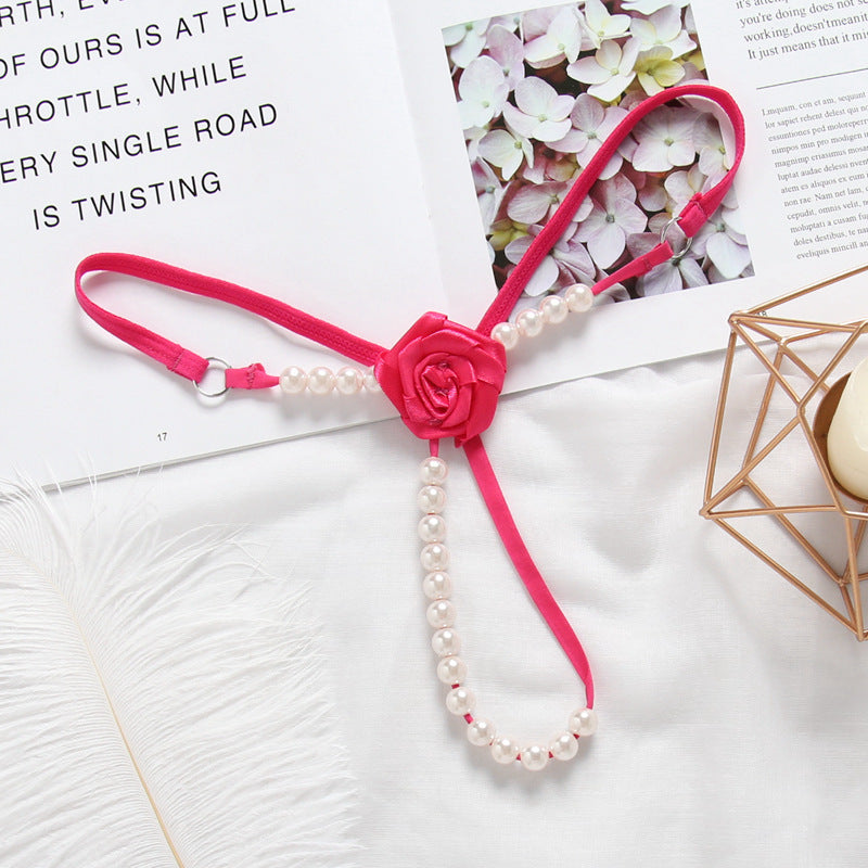 Flower Bud Pearl Strand G String-Hot Pink-Theone Apparel