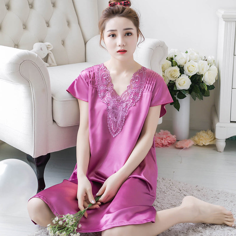 Flowers & Pleats Silky Nightgown - Theone Apparel