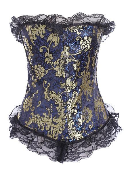 Foil Floral Ruffled Corset-Blue-Theone Apparel
