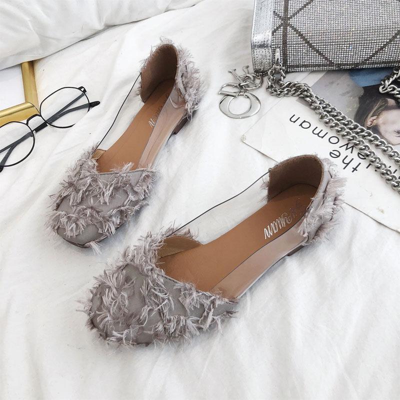 Fringe Frenzy Transparent Fashion Flats-Gray-Theone Apparel