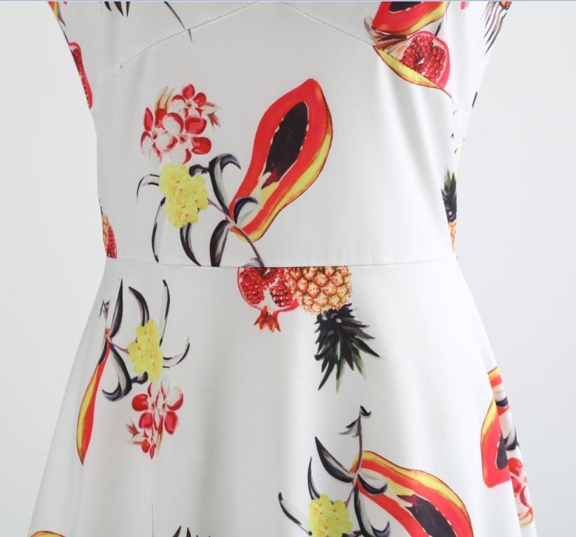 Fruit Print Pleat Front A Line Dress - Theone Apparel