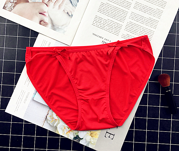 Full Coverage Low Waist Opaque Panties with Bows-Red-Theone Apparel