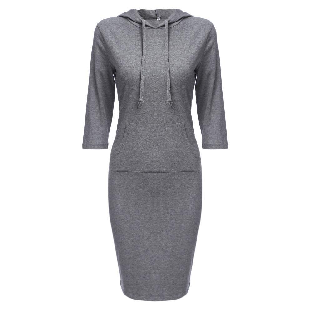 Sporty Drawstring Hood Sweater Dress