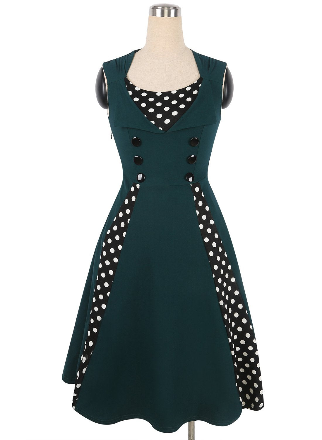 Robe sans manche à bouton de contraste à points polka