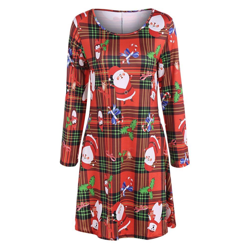 Holiday Santa Print Long Sleeve Dress