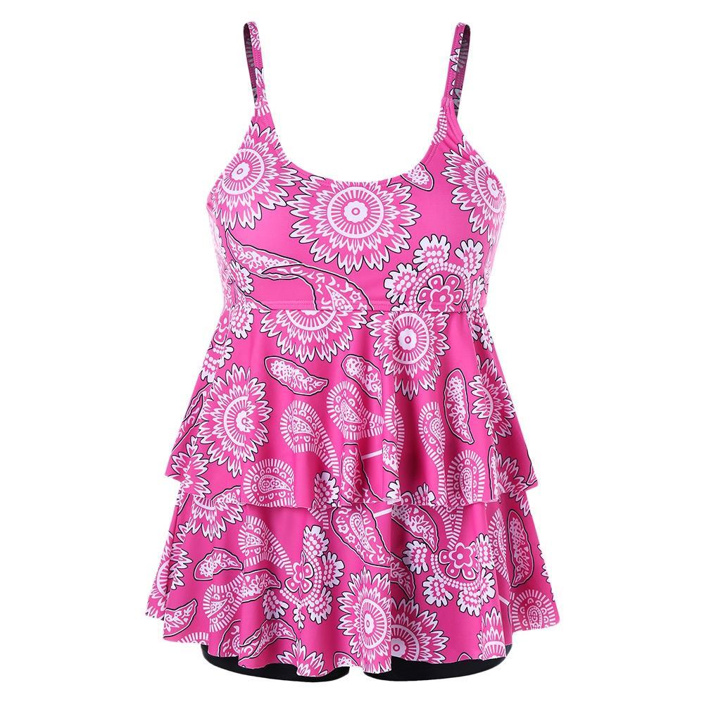 Tankini rosa de talla grande para mujer