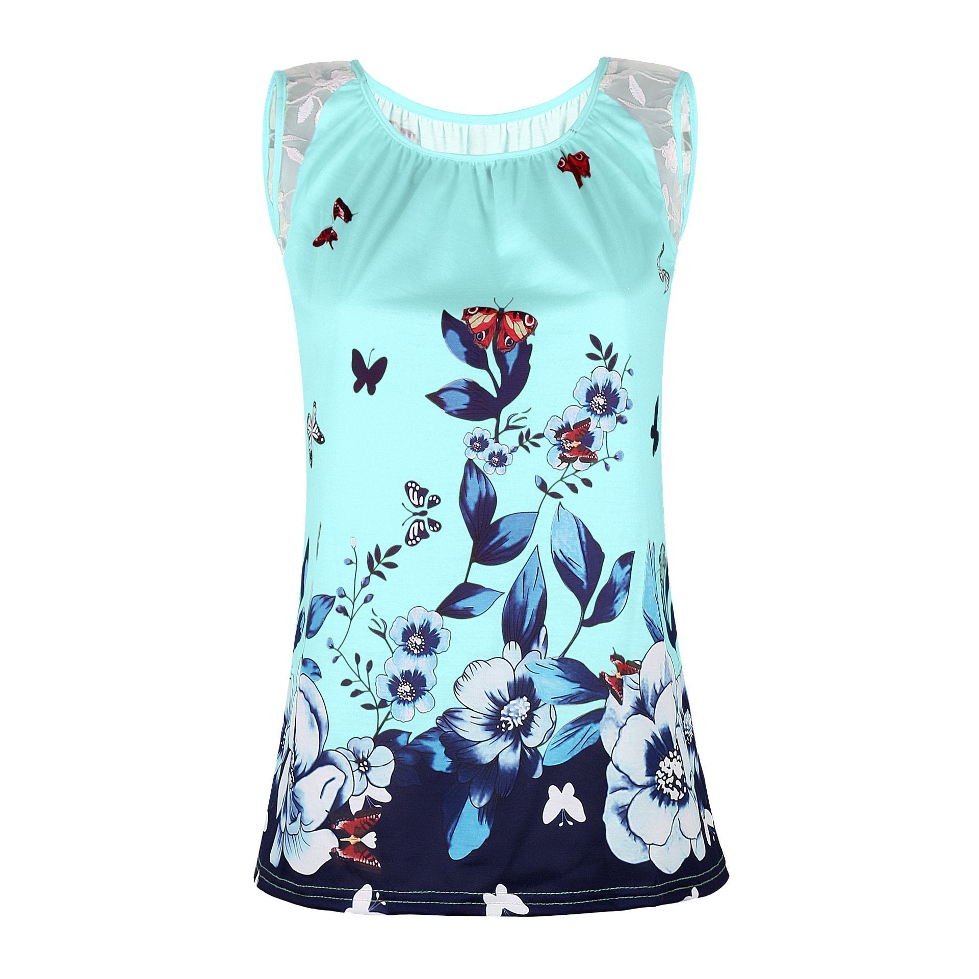 Lace Cutout Butterfly Print Top