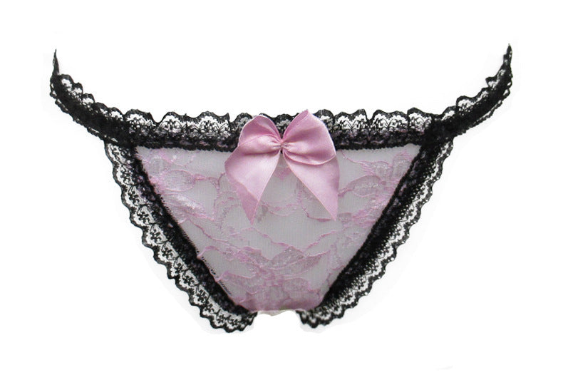 Lace Front Transparent Thong with Chain String-Pink-Theone Apparel