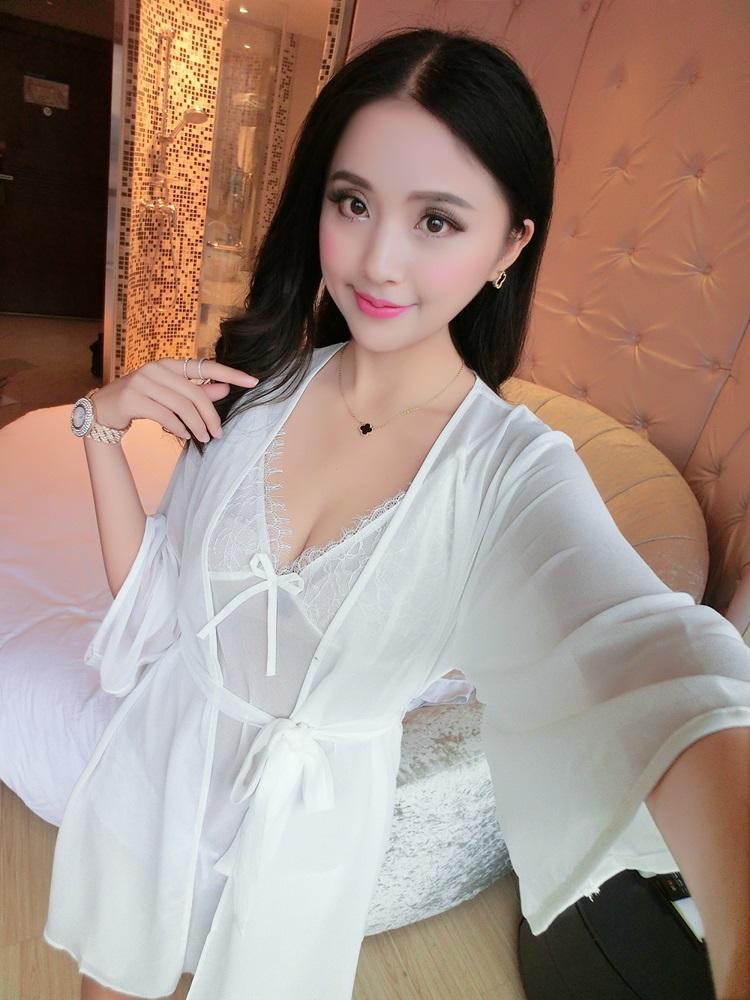 Lace-Trimmed Babydoll with Sheer Robe - Theone Apparel