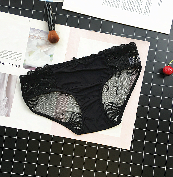 Lacy Mesh back panties with Frilly Waistband-Black-Theone Apparel