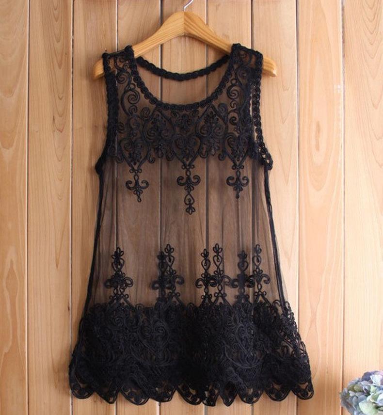 Camiseta sin mangas con capas de malla transparente Lacy