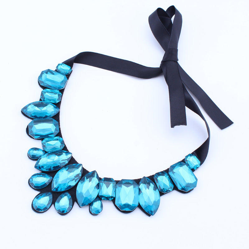 Layered Jewel Statement Necklace-Blue-Theone Apparel