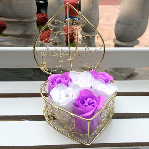 Lovely 6 Rose Pewter Holder Gift Box-Purple/White-Theone Apparel