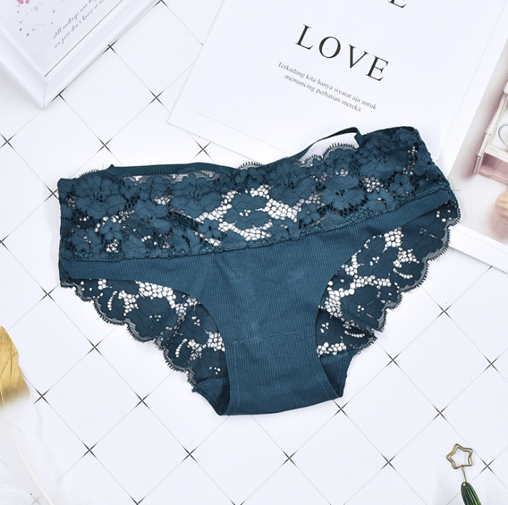 Low Waist Floral Lace See Through Panties-Green-Theone Apparel