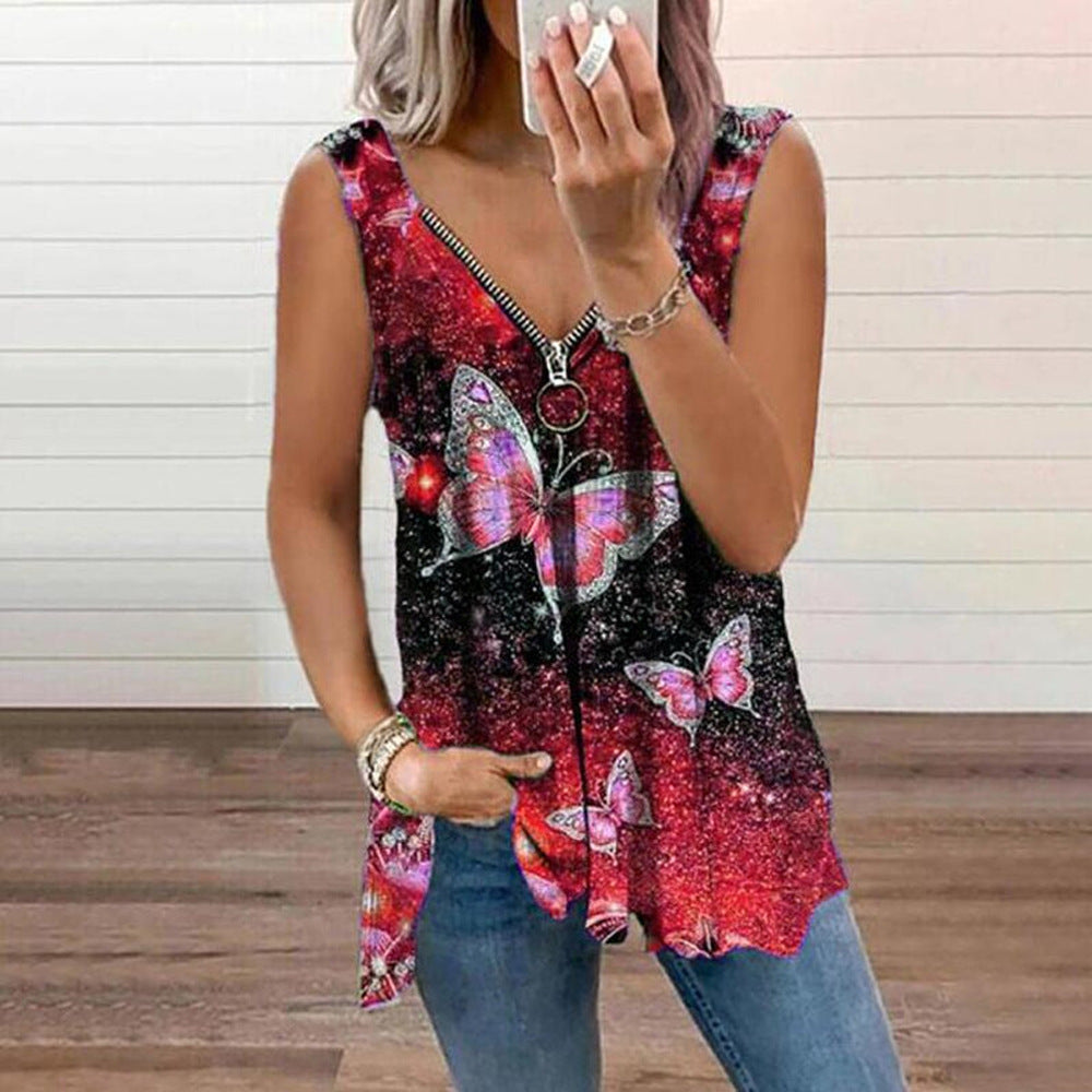 Blusa de mariposa sin mangas con cuello en V y ajuste holgado