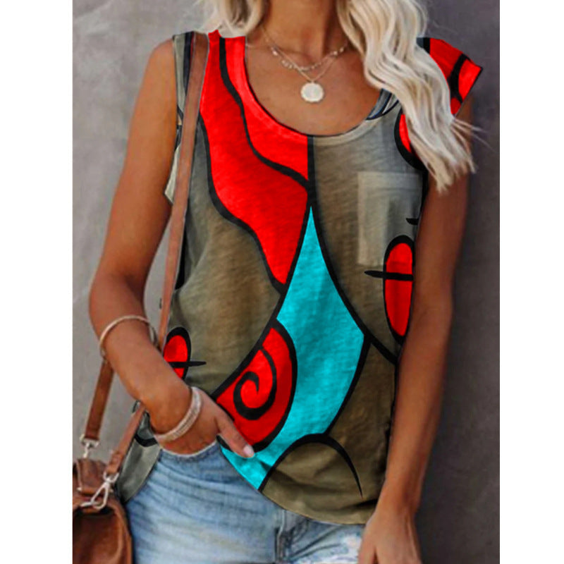 Blusa sin mangas con estampado abstracto sin mangas