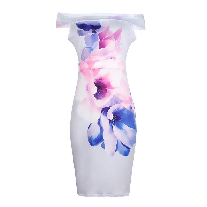 Off Shoulder Floral Watercolor Dress