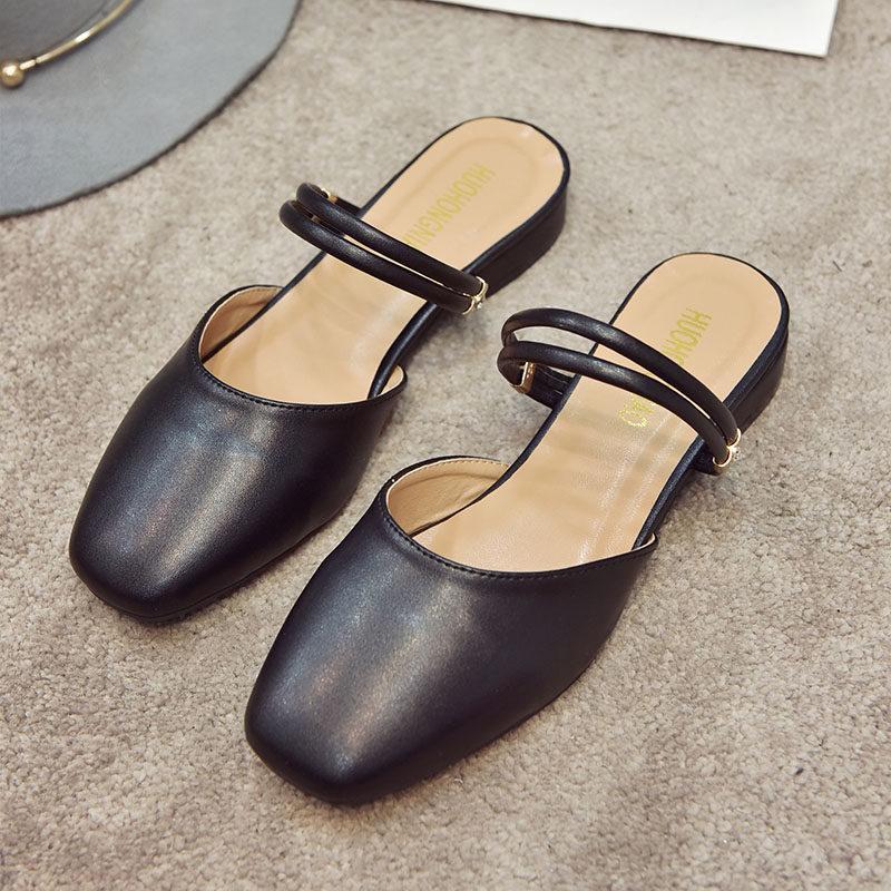 Open Ankle Strap Ballet Slides-Black-Theone Apparel