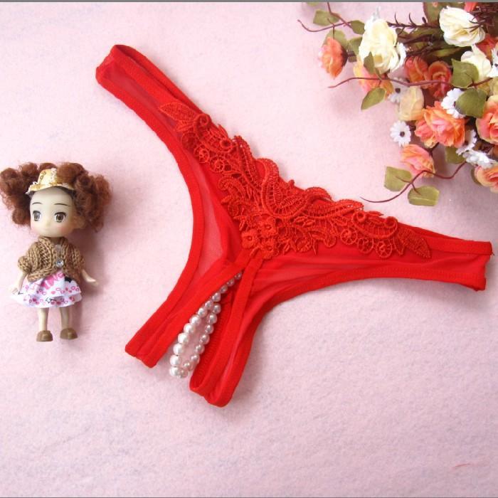 Pearly Secret Cheeky Crotchless Panties-Red-Theone Apparel