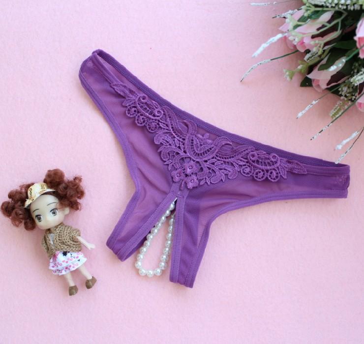 Pearly Secret Cheeky Crotchless Panties-Purple-Theone Apparel