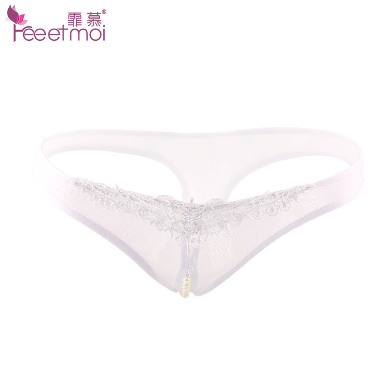 Peekaboo Pearl Strand Thong Panty-White-Theone Apparel