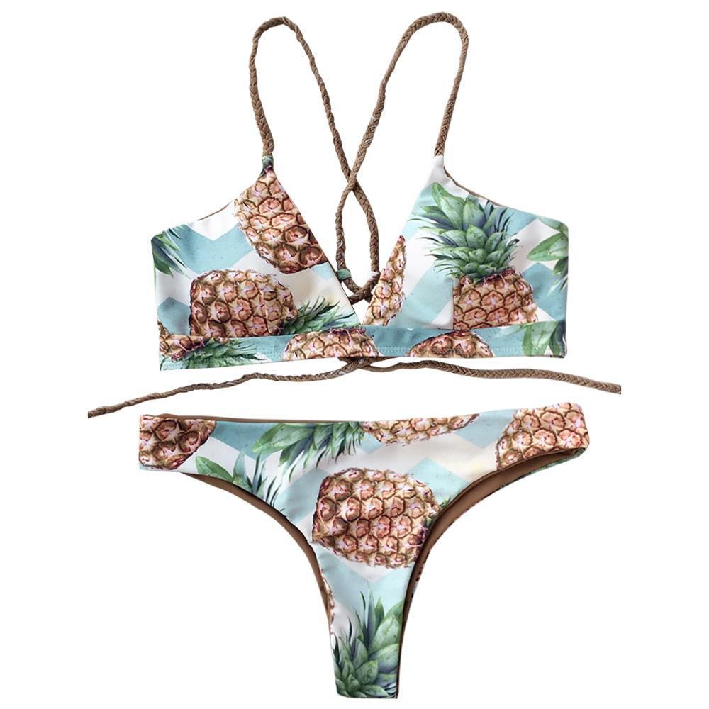 Ensemble de bikini à lacets à imprimé ananas