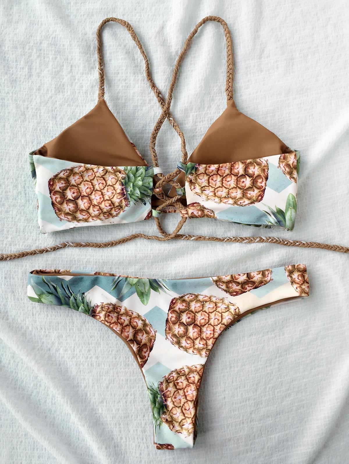 Pineapple Print Strappy Bikini Set