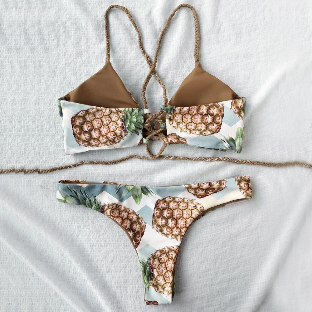 Pineapple Print Strappy Bikini Set