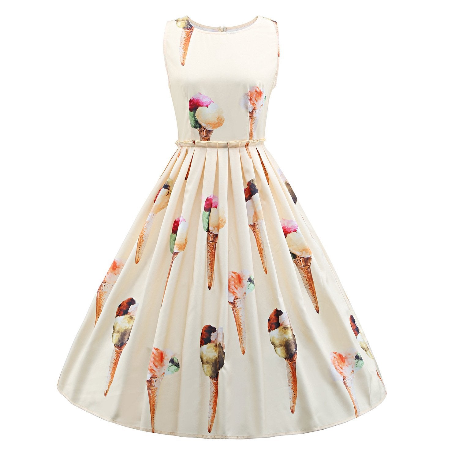 Pleated Dessert Print A Line Dress