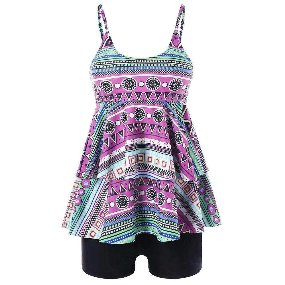 Plus Size Empire Waist Tankini-Light Purple-Theone Apparel