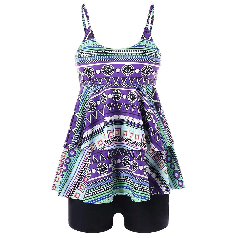 Plus Size Empire Waist Tankini-Purple-Theone Apparel