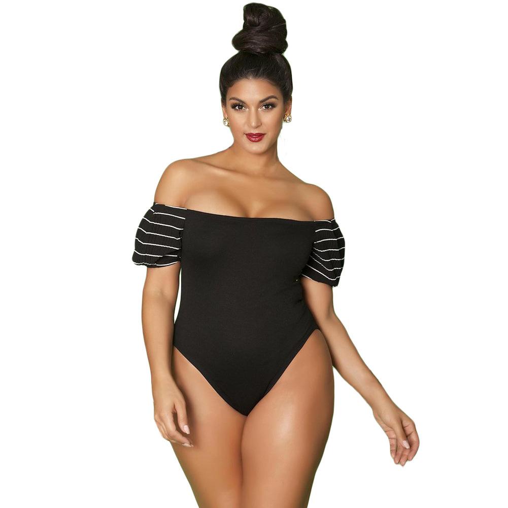 Plus Size Romantic Off-Shoulder Teddy-Black-Theone Apparel
