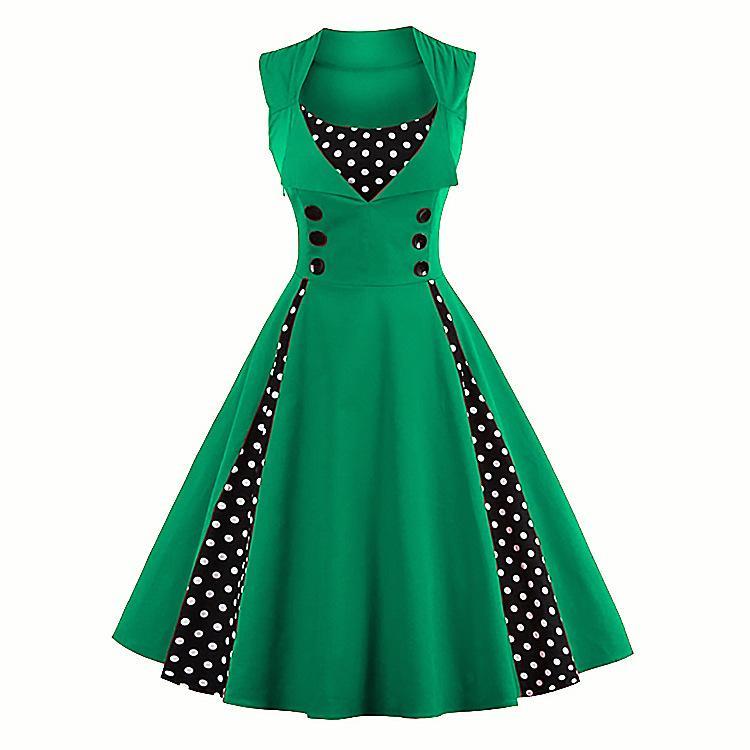 Gepunktetes Retro-Flair-Kleid mit Falten