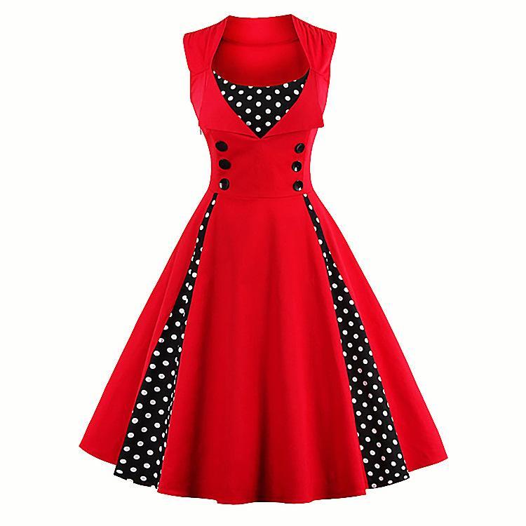 Gepunktetes Retro-Flair-Kleid mit Falten