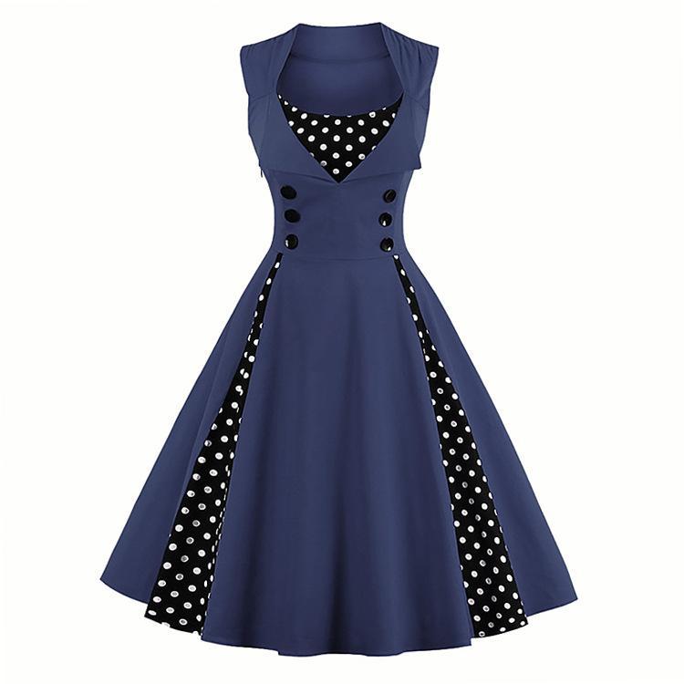 Gepunktetes Retro-Flair-Kleid mit Falten