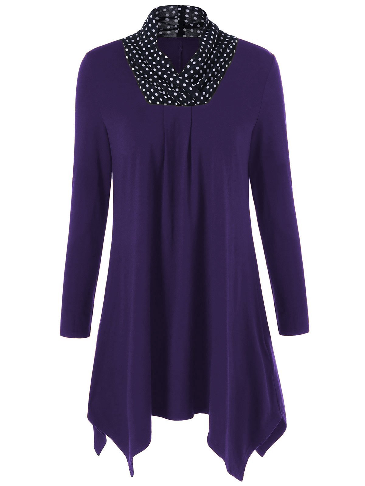 Polka Dot Scarf High-Low Sweater-Purple-Theone Apparel