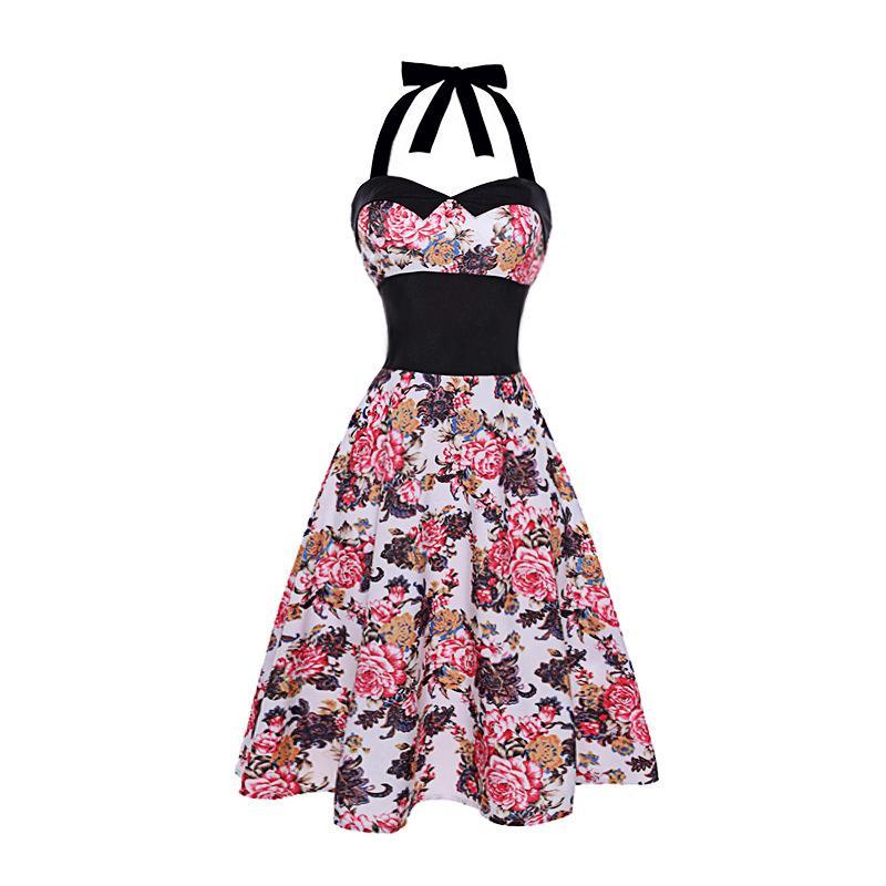 Polka Dots and Pleats Halter Dress-Pink-Theone Apparel